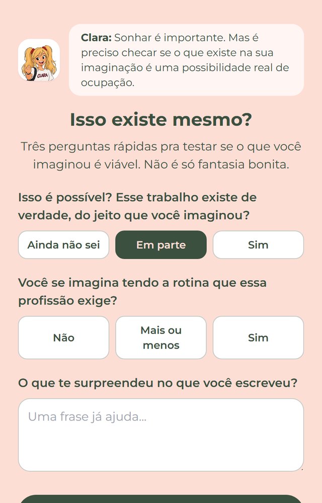Tela do app onde o adolescente escreve como imagina o próprio dia de trabalho